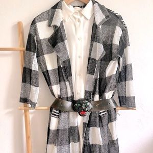 Vintage Paris Black White Stripe Patchwork Check Woven Kimono Light Cardigan